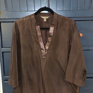 Tommy Bahama sequined 3/4 sleeve silk top